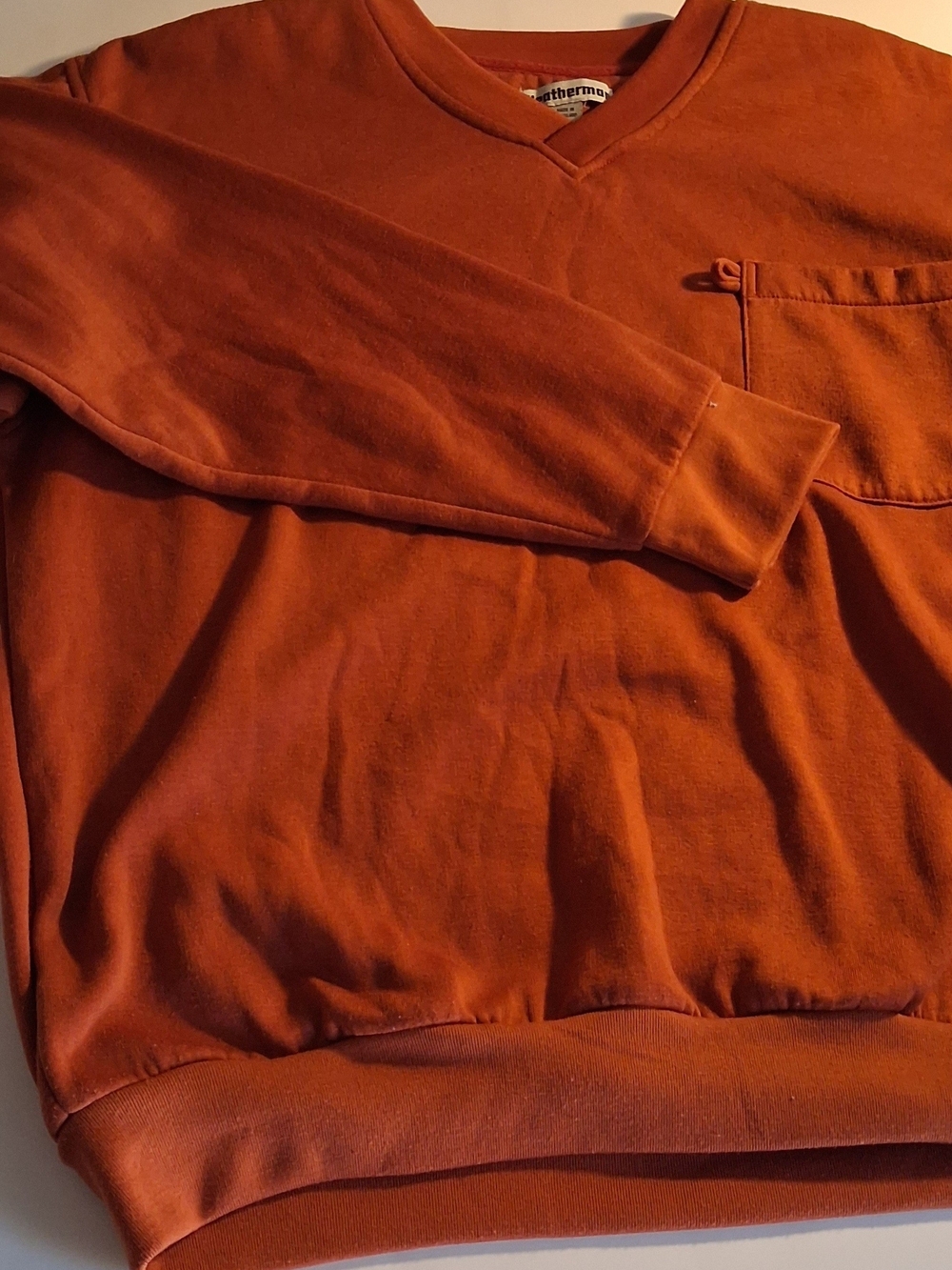 Men's Weatherman V-Neck Pocket Sweater in Burnt Orange